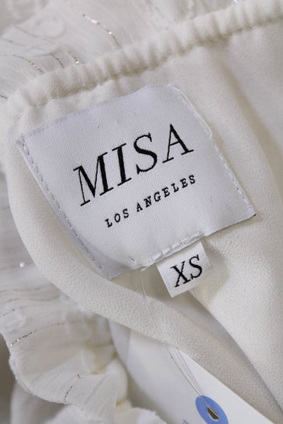 Misa Womens Long Sleeve Metallic Pinstriped Dotted Keyhole Top White Size XS
