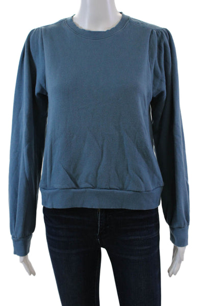 Nation LTD Womens Long Sleeve Crew Neck Knit Sweatshirt Blue Cotton Size XS
