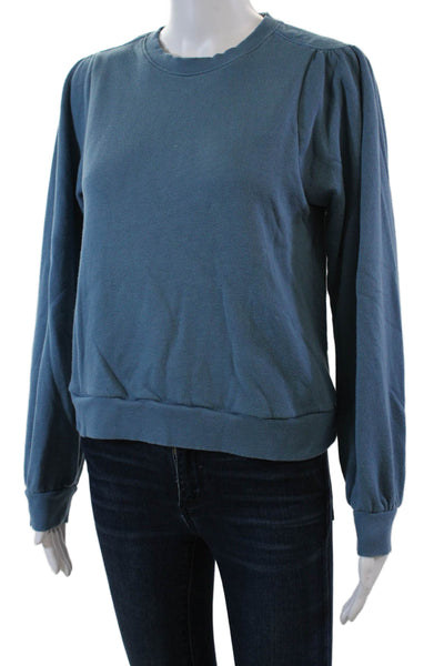 Nation LTD Womens Long Sleeve Crew Neck Knit Sweatshirt Blue Cotton Size XS