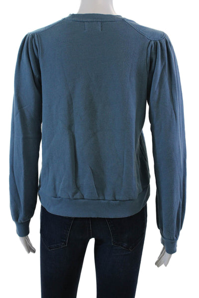 Nation LTD Womens Long Sleeve Crew Neck Knit Sweatshirt Blue Cotton Size XS