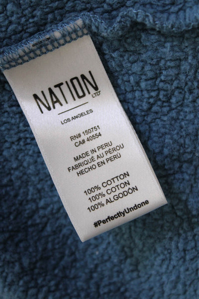 Nation LTD Womens Long Sleeve Crew Neck Knit Sweatshirt Blue Cotton Size XS