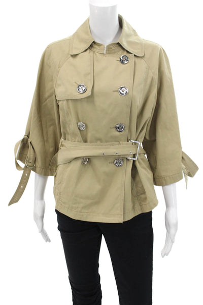 MK Michael Kors Womens Double Breasted Belted Jacket Beige Cotton Size Medium
