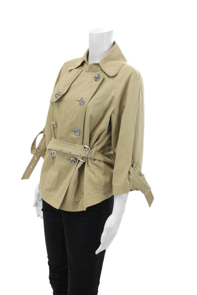 MK Michael Kors Womens Double Breasted Belted Jacket Beige Cotton Size Medium
