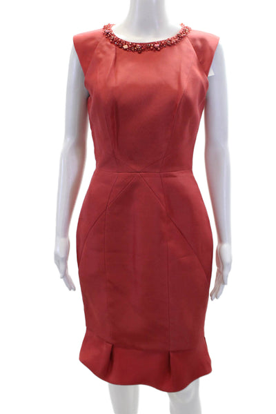 J. Mendel Womens Back Zip Embellished Scoop Neck Silk Dress Red Size 6