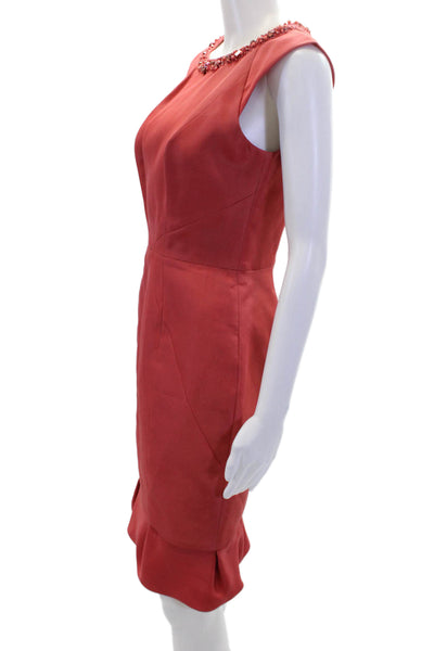 J. Mendel Womens Back Zip Embellished Scoop Neck Silk Dress Red Size 6