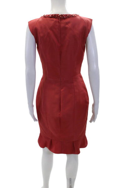 J. Mendel Womens Back Zip Embellished Scoop Neck Silk Dress Red Size 6