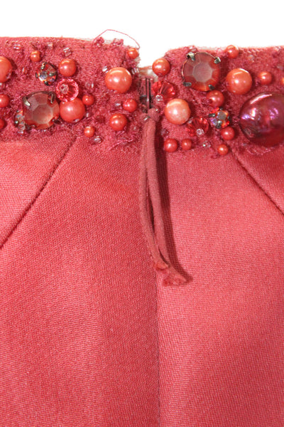 J. Mendel Womens Back Zip Embellished Scoop Neck Silk Dress Red Size 6