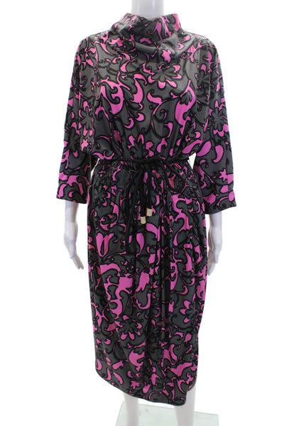 Marc Jacobs Womens Back Zip 3/4 Sleeve Mock Neck Printed Dress Gray Pink Size 4