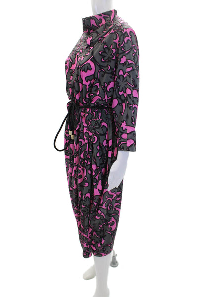 Marc Jacobs Womens Back Zip 3/4 Sleeve Mock Neck Printed Dress Gray Pink Size 4
