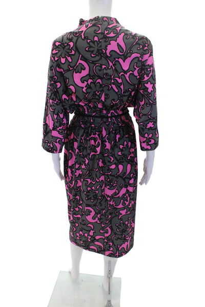Marc Jacobs Womens Back Zip 3/4 Sleeve Mock Neck Printed Dress Gray Pink Size 4
