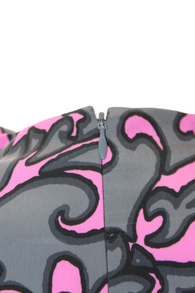 Marc Jacobs Womens Back Zip 3/4 Sleeve Mock Neck Printed Dress Gray Pink Size 4