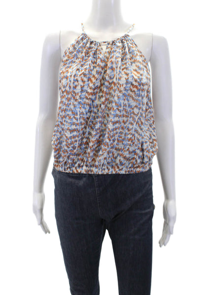 Theory Womens Gathered Cutout Detail Neckline Tank Top Blouse Blue Size P