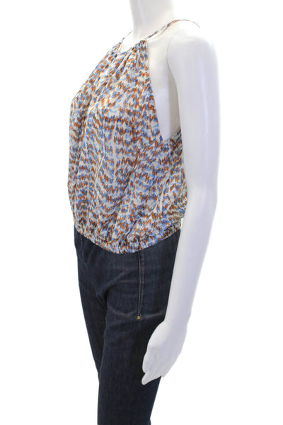 Theory Womens Gathered Cutout Detail Neckline Tank Top Blouse Blue Size P