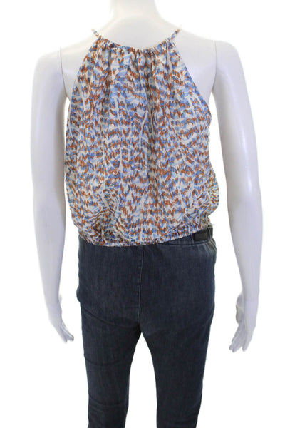 Theory Womens Gathered Cutout Detail Neckline Tank Top Blouse Blue Size P