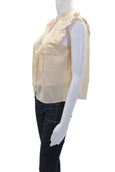 Intermix Womens Cotton Sleeveless Tassel Tie Eyelet Detail Blouse Beige Size P