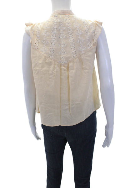 Intermix Womens Cotton Sleeveless Tassel Tie Eyelet Detail Blouse Beige Size P