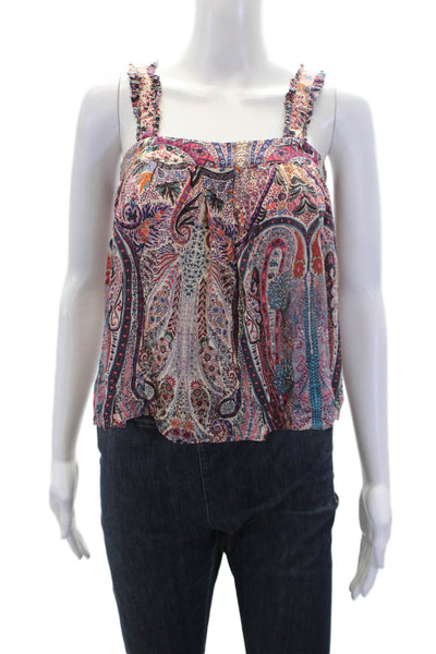 Intermix Womens Cotton Sleeveless Tassel Tie Eyelet Detail Blouse Beige Size P