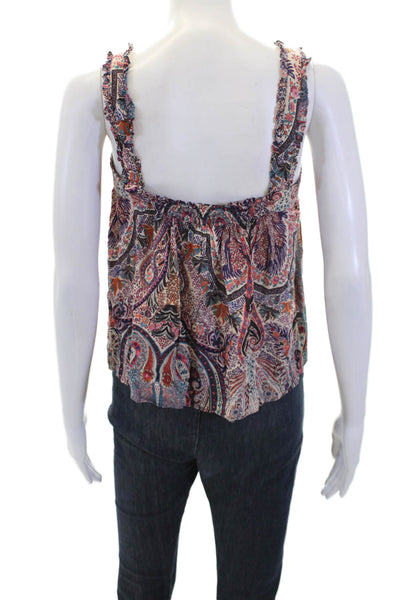 Intermix Womens Cotton Sleeveless Tassel Tie Eyelet Detail Blouse Beige Size P