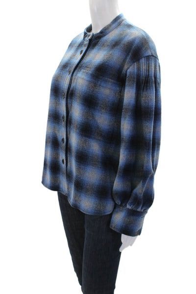 Rebecca Minkoff Womens Plaid Balloon Sleeve Buttoned Jacket Blue Size XS