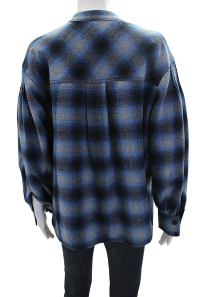 Rebecca Minkoff Womens Plaid Balloon Sleeve Buttoned Jacket Blue Size XS