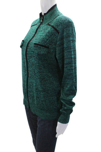 Exclusively Misook Womens Full Zip Mock Neck Padded Shoulder Jacket Green Size M