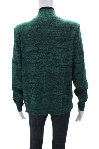 Exclusively Misook Womens Full Zip Mock Neck Padded Shoulder Jacket Green Size M