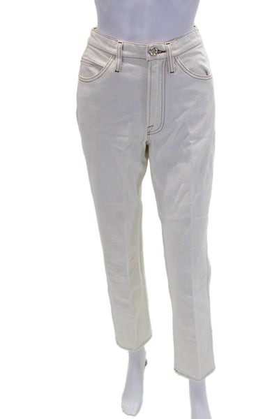 Frame Womens Cotton Zippered High-Waisted Straight Denim Jeans Cream Size 26