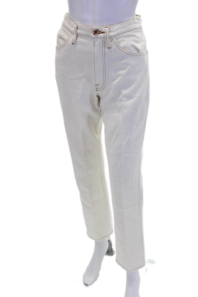 Frame Womens Cotton Zippered High-Waisted Straight Denim Jeans Cream Size 26