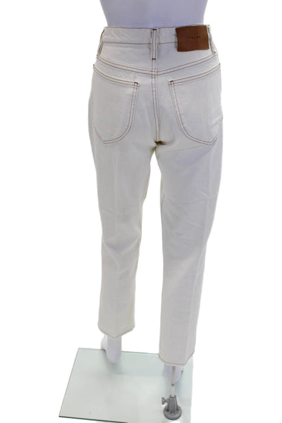 Frame Womens Cotton Zippered High-Waisted Straight Denim Jeans Cream Size 26