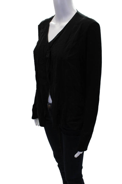 Lola And Sophie Womens Textured Long Sleeve Open Front Ruffle Blouse Black Size