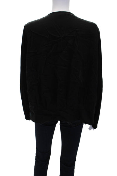 Lola And Sophie Womens Textured Long Sleeve Open Front Ruffle Blouse Black Size