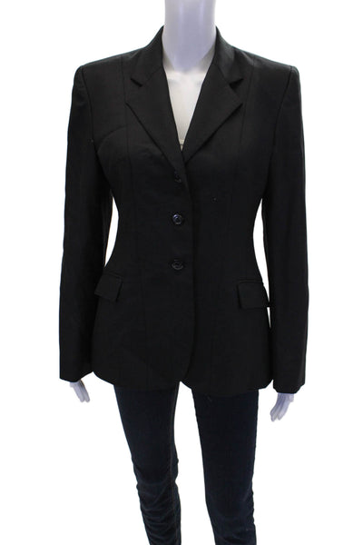 Marigold Womens Wool Long Sleeve Button Pleated Sleek Blazer Black Size 16