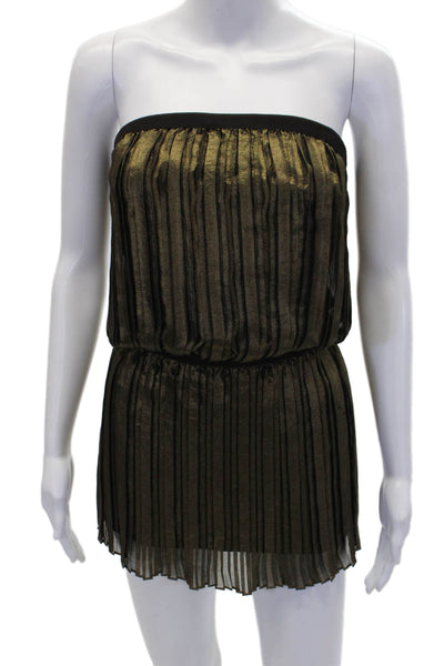 BCBGMAXAZRIA Womens Strapless Metallic Pleated Mini Dress Gold Size XXS