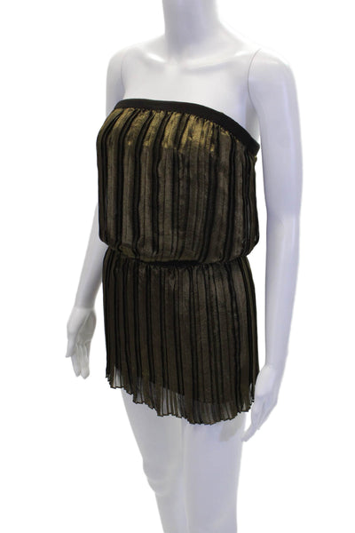 BCBGMAXAZRIA Womens Strapless Metallic Pleated Mini Dress Gold Size XXS