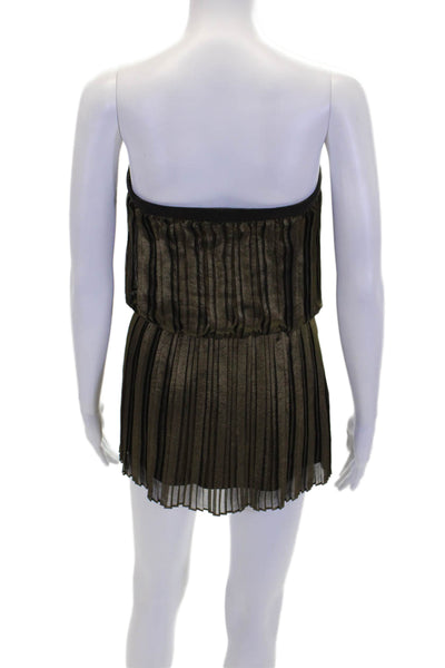 BCBGMAXAZRIA Womens Strapless Metallic Pleated Mini Dress Gold Size XXS