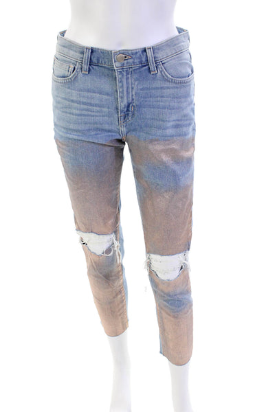 L'Agence Womens Marcelle High Rise Slim Leg Jeans Blue Powder Rose Gold Size 26