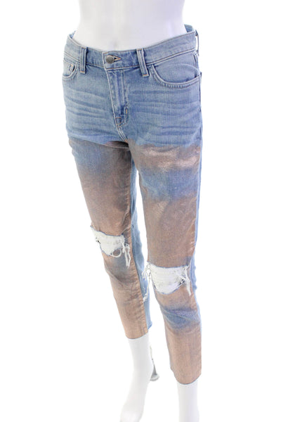L'Agence Womens Marcelle High Rise Slim Leg Jeans Blue Powder Rose Gold Size 26
