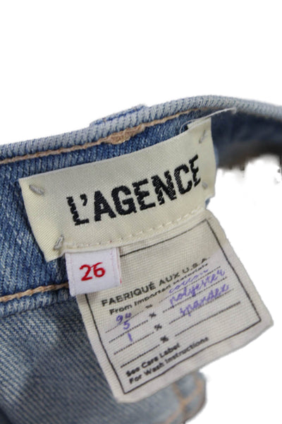L'Agence Womens Marcelle High Rise Slim Leg Jeans Blue Powder Rose Gold Size 26