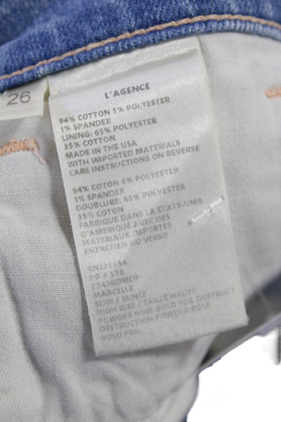 L'Agence Womens Marcelle High Rise Slim Leg Jeans Blue Powder Rose Gold Size 26