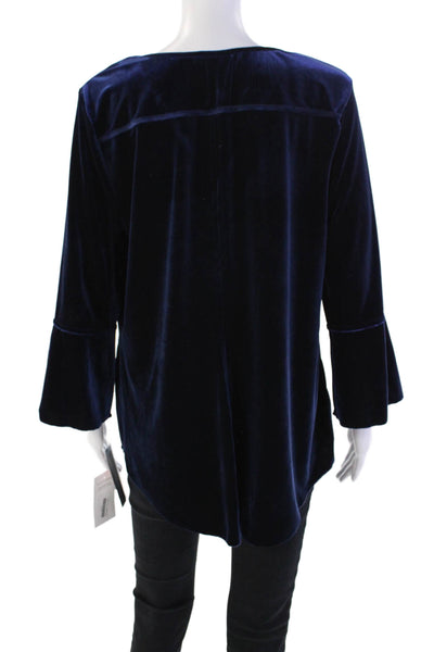 Snoskins Womens Velvet V-Neck Long Sleeve Pullover Blouse Top Blue Size L
