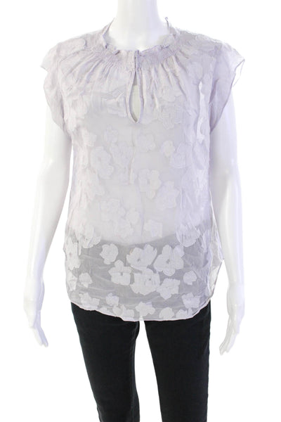 Rebecca Taylor Womens Cotton + Silk Short Sleeve Blouse Top Purple Size 12