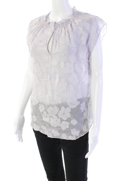 Rebecca Taylor Womens Cotton + Silk Short Sleeve Blouse Top Purple Size 12