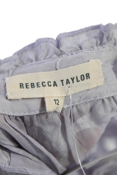 Rebecca Taylor Womens Cotton + Silk Short Sleeve Blouse Top Purple Size 12