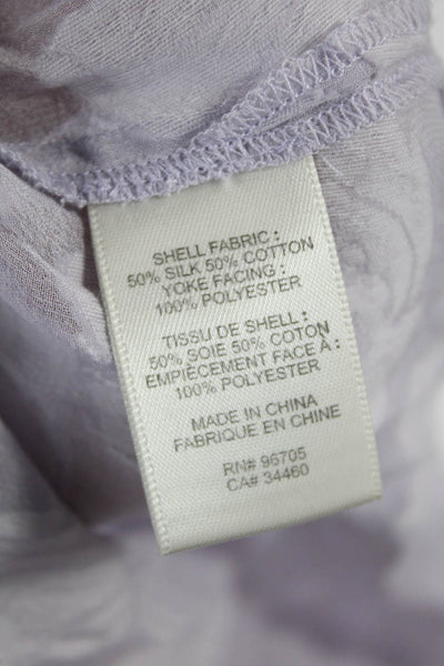 Rebecca Taylor Womens Cotton + Silk Short Sleeve Blouse Top Purple Size 12