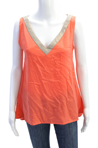 Camillo Bona Womens Metallic V-Neck Zip Up Tank Top Blouse Orange Size L