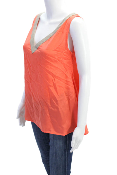 Camillo Bona Womens Metallic V-Neck Zip Up Tank Top Blouse Orange Size L