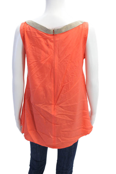 Camillo Bona Womens Metallic V-Neck Zip Up Tank Top Blouse Orange Size L