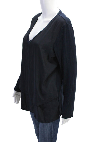 Lola & Sophie Womens V-Neck Long Sleeve Pullover Blouse Top Navy Size L