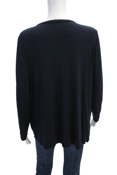 Lola & Sophie Womens V-Neck Long Sleeve Pullover Blouse Top Navy Size L