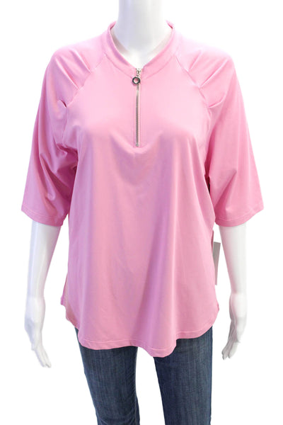 Tail Womens Round Neck Quarter Zip Short Sleeve Activewear Top Pink Size XL